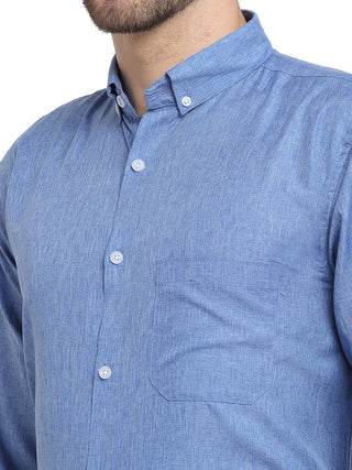 Indian Needle Blue Men's Button Down Collar Cotton Formal Shirt