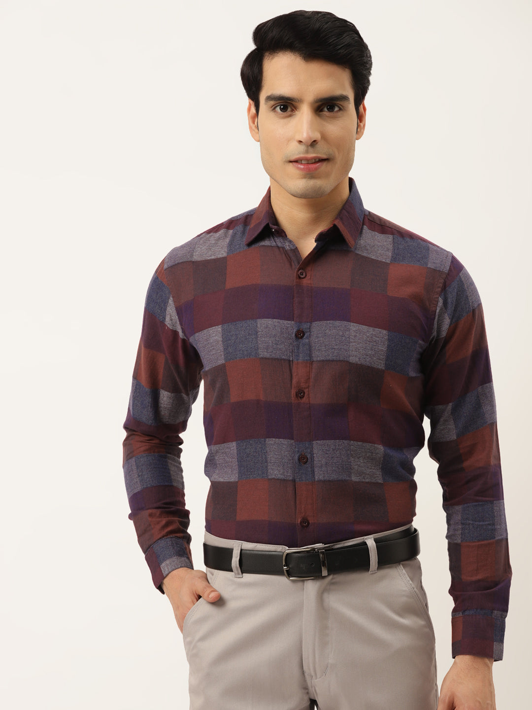 Jainish Brown Men's Formal Cotton Checked Shirt
