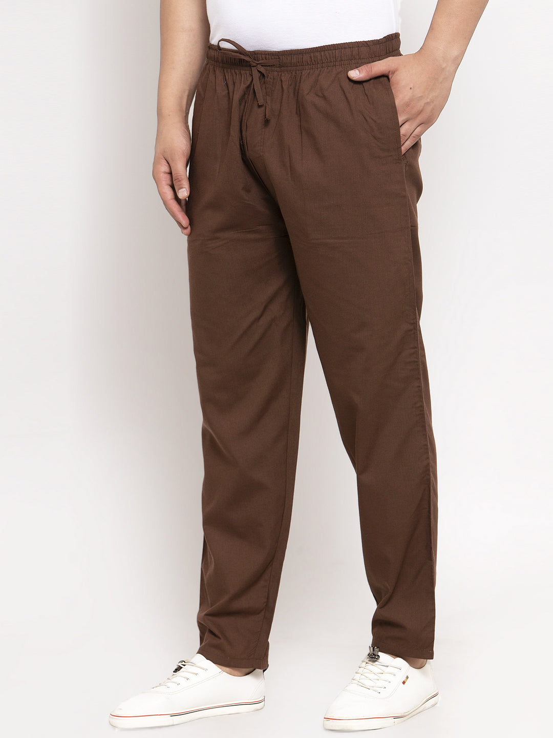 Jainish Men's Brown Solid Cotton Track Pants