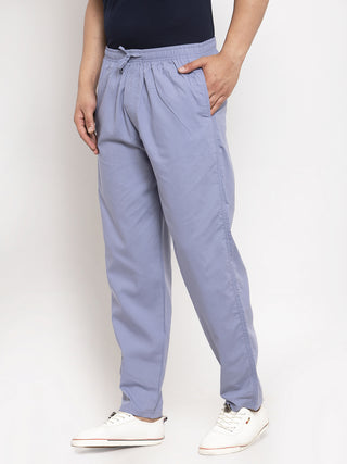 Indian Needle Men's Grey Solid Cotton Track Pants