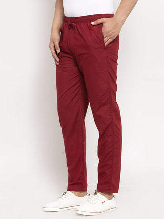 Indian Needle Men's Maroon Solid Cotton Track Pants