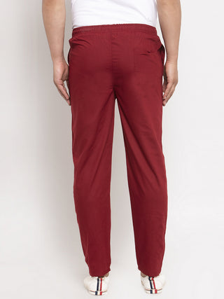 Indian Needle Men's Maroon Solid Cotton Track Pants
