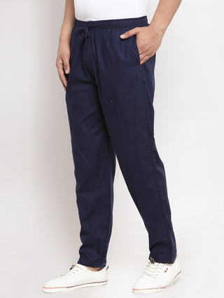 Indian Needle Men's Navy Blue Solid Cotton Track Pants