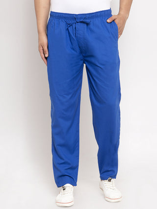 Indian Needle Men's Blue Solid Cotton Track Pants