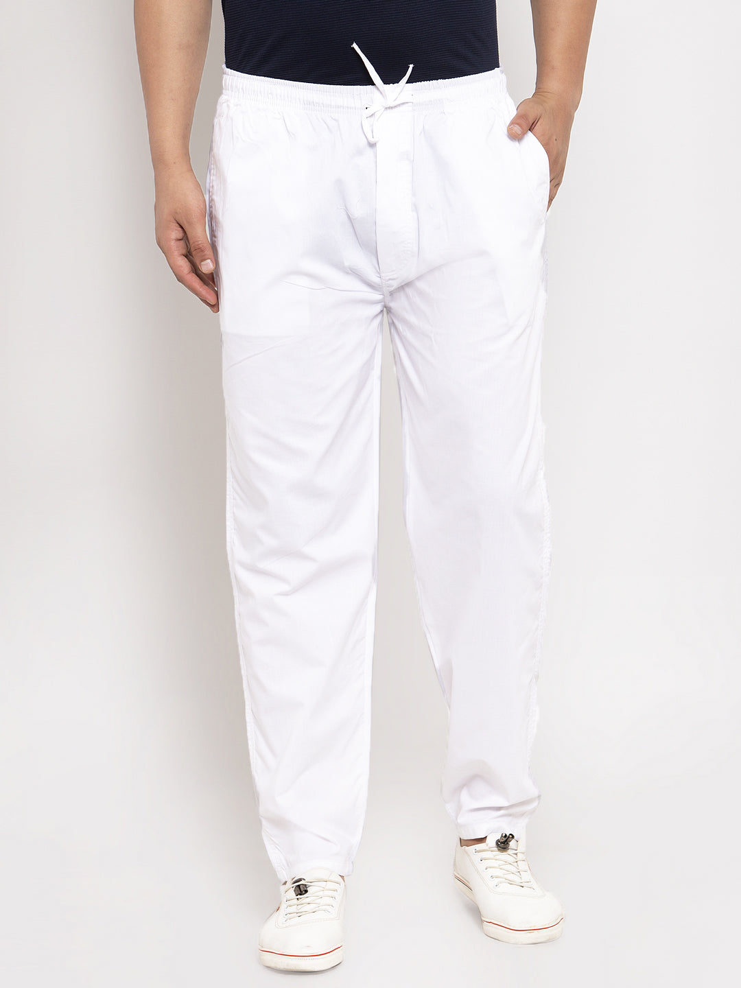 Jainish Men's White Solid Cotton Track Pants
