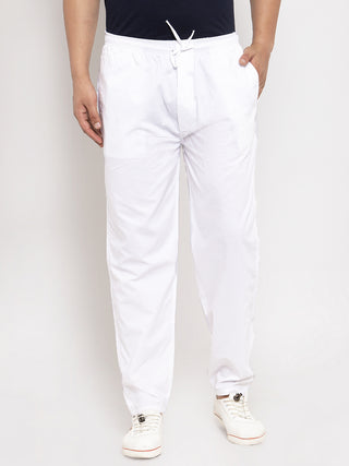Indian Needle Men's White Solid Cotton Track Pants