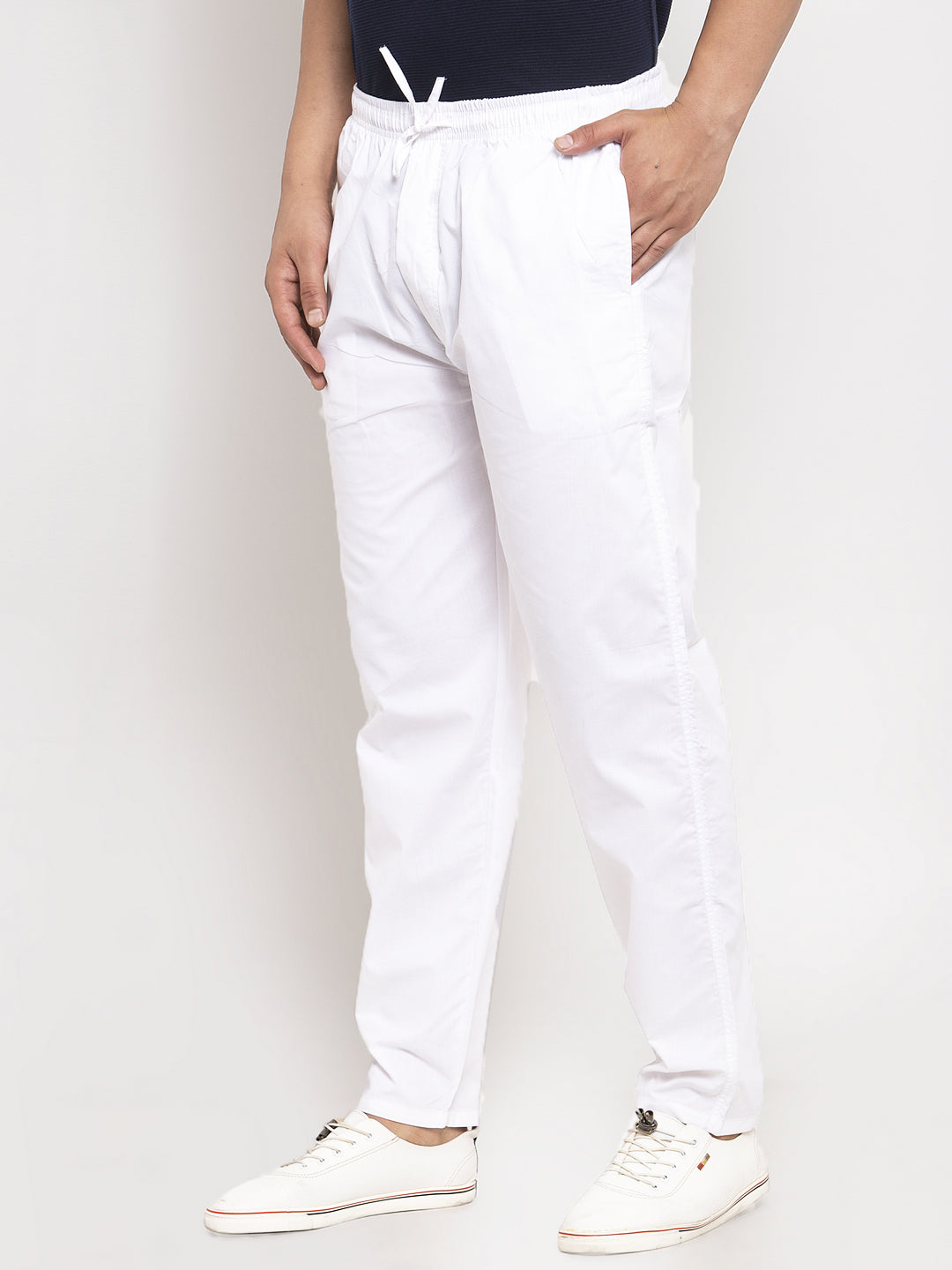 Jainish Men's White Solid Cotton Track Pants