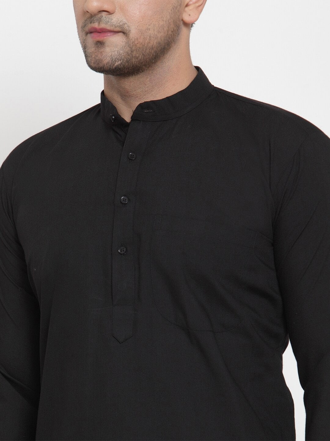 Jompers Men's Black Cotton Solid Kurta Payjama Sets