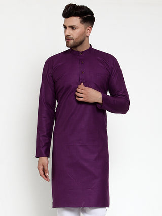 Men Purple & White Solid Kurta Only