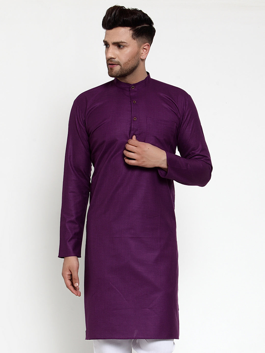 Men Purple & White Solid Kurta Only