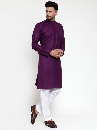 Men Purple & White Solid Kurta Only