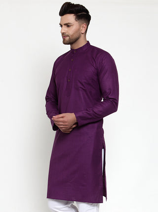 Men Purple & White Solid Kurta Only