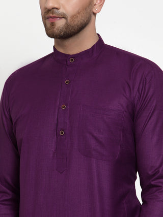 Men Purple & White Solid Kurta Only