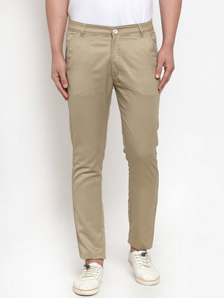 Indian Needle Men Beige Slim Fit Formal Trousers