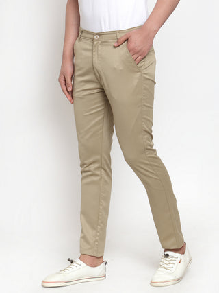 Indian Needle Men Beige Slim Fit Formal Trousers