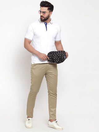 Indian Needle Men Beige Slim Fit Formal Trousers