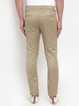 Indian Needle Men Beige Slim Fit Formal Trousers