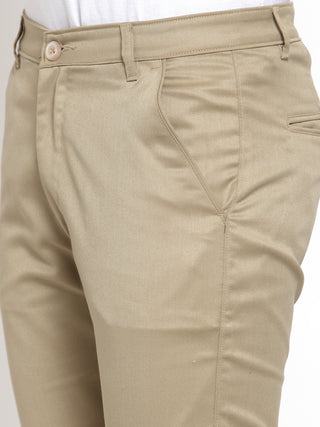 Indian Needle Men Beige Slim Fit Formal Trousers