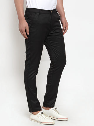 Indian Needle Men's Black Solid Formal Trousers