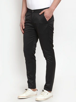 Indian Needle Men's Black Solid Formal Trousers