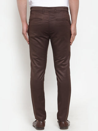 Indian Needle Men's Brown Solid Formal Trousers