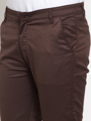 Indian Needle Men's Brown Solid Formal Trousers