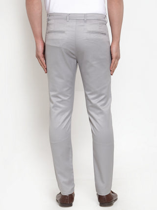 Indian Needle Men's Grey Solid Formal Trousers