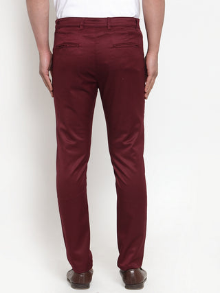 Indian Needle Men's Maroon Solid Formal Trousers