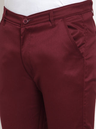 Indian Needle Men's Maroon Solid Formal Trousers