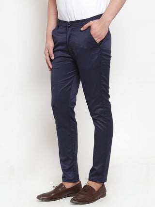 Indian Needle Men's Navy Solid Formal Trousers