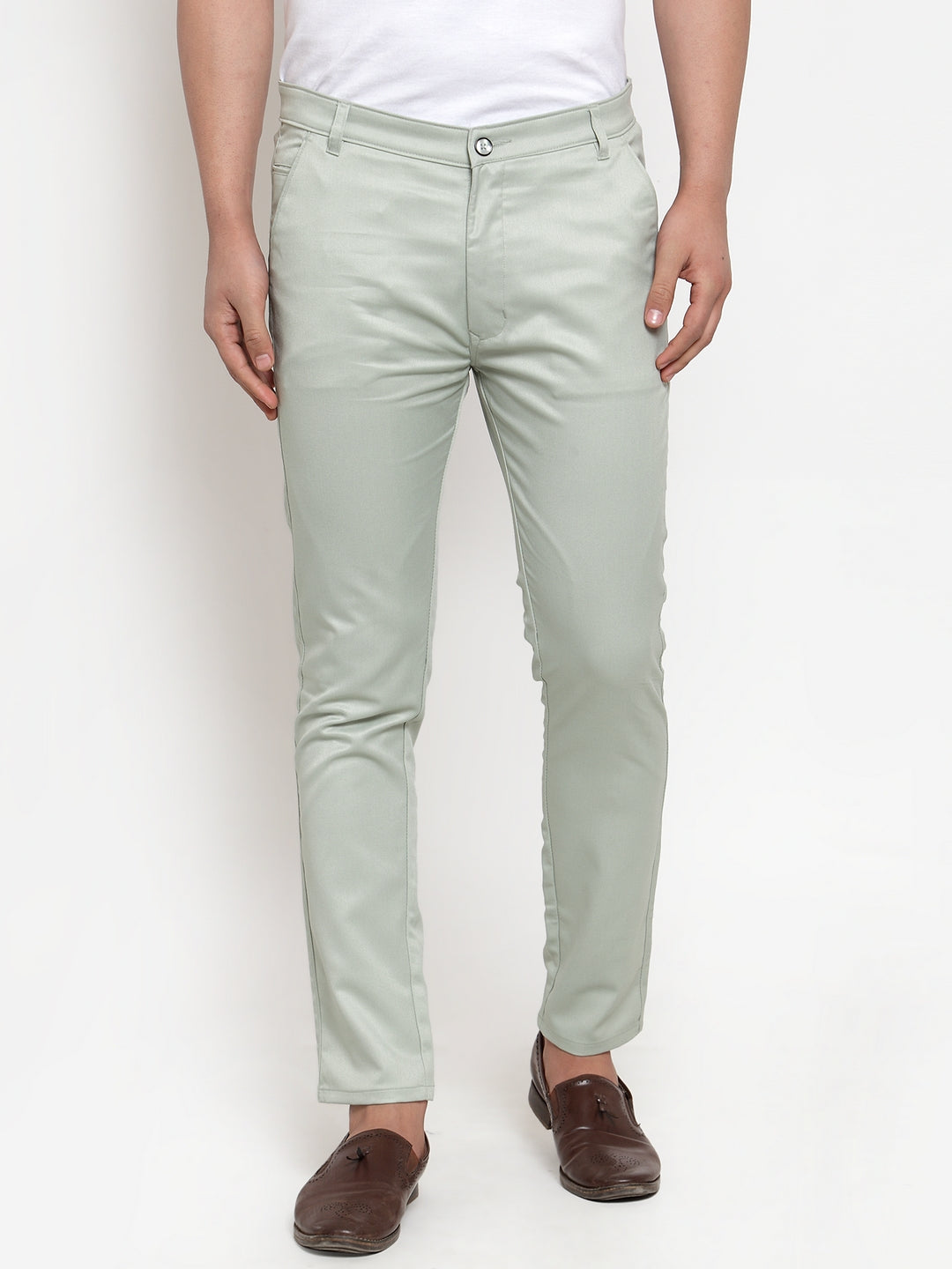 Jainish Men's Green Solid Formal Trousers