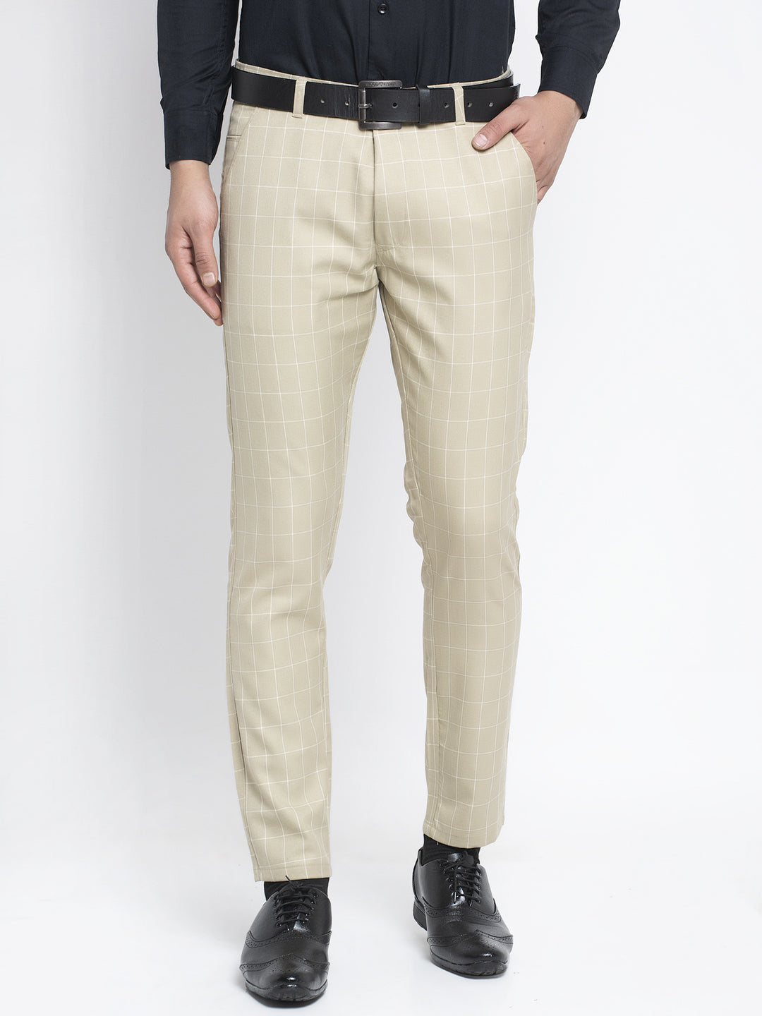 ELANHOOD Grey And Cream Formal Trouser For Men