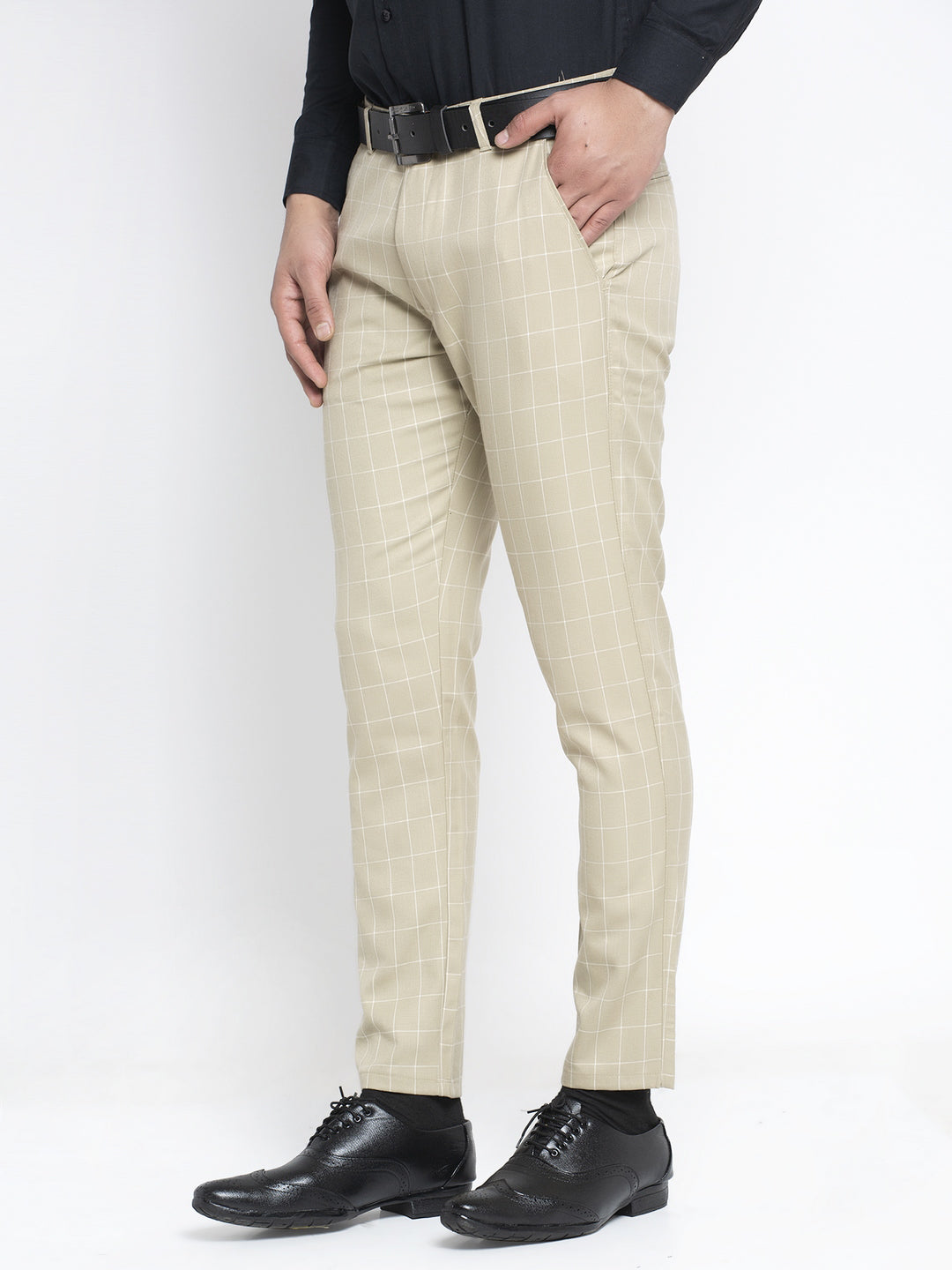 Jainish Men's Cream Formal Trousers
