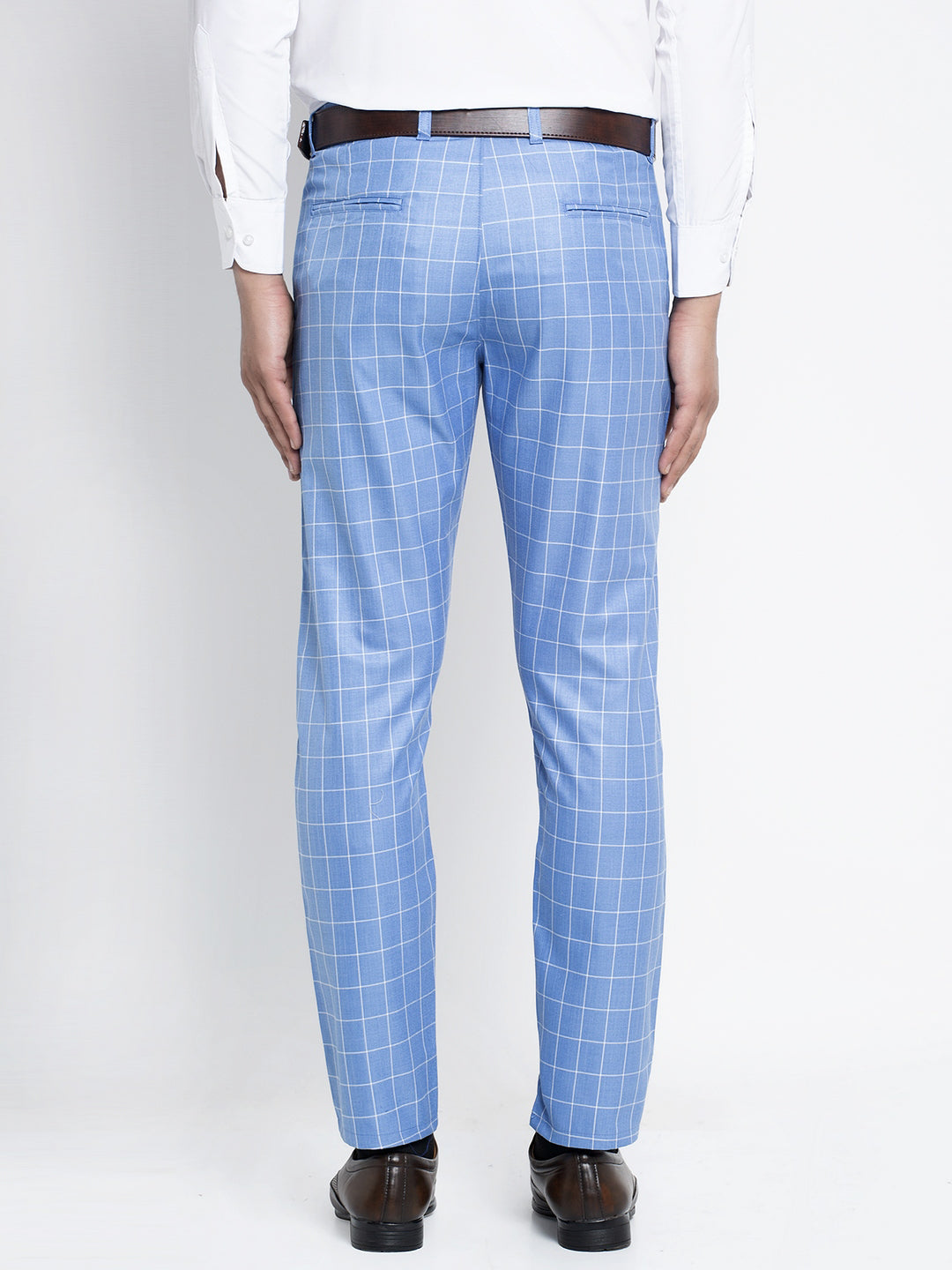 Medium Blue Check Trousers - Selling Fast at Pantaloons.com