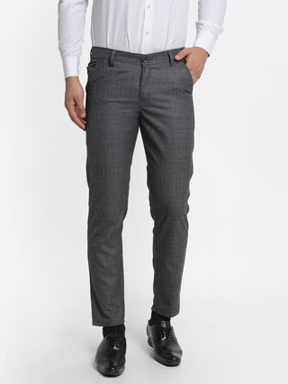 Indian Needle Men's Charcoal Checked Formal Trousers