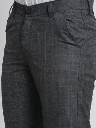 Indian Needle Men's Charcoal Checked Formal Trousers