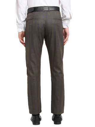 Indian Needle Men's Black Cotton Checked Formal Trousers