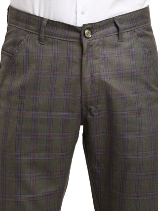 Indian Needle Men's Black Cotton Checked Formal Trousers