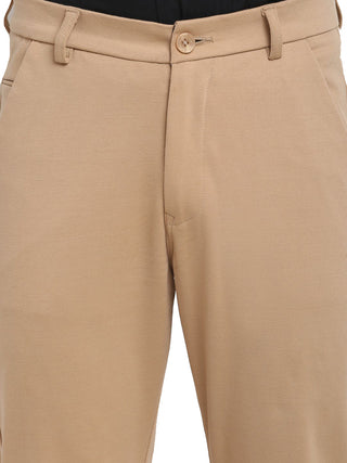 Indian Needle Men's Beige 4-Way Lycra Tapered Fit Trousers