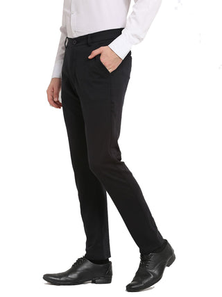Indian Needle Men's Black 4-Way Lycra Tapered Fit Trousers
