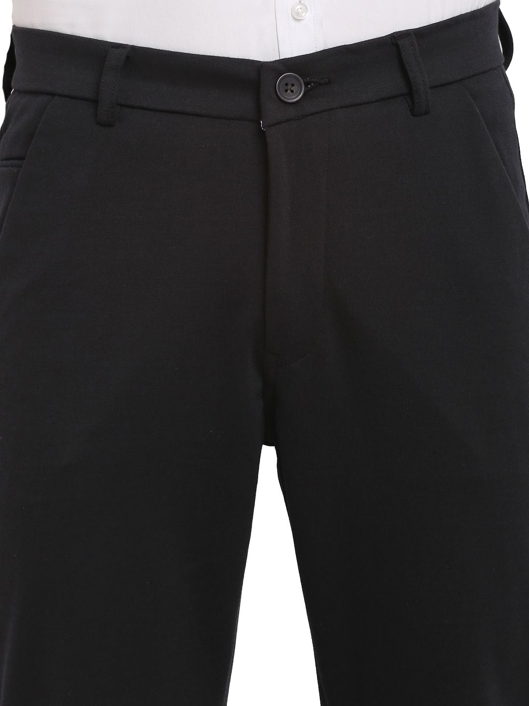 Jainish Men's Black 4-Way Lycra Tapered Fit Trousers