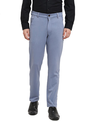 Indian Needle Men's Grey 4-Way Lycra Tapered Fit Trousers