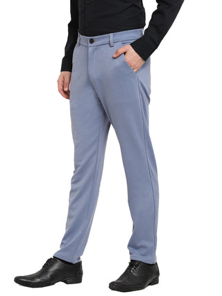Indian Needle Men's Grey 4-Way Lycra Tapered Fit Trousers