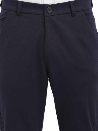Indian Needle Men's Navy Blue 4-Way Lycra Tapered Fit Trousers