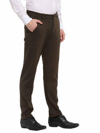 Indian Needle Men's Olive 4-Way Lycra Tapered Fit Trousers