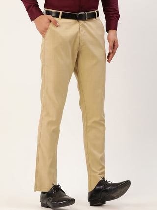 Indian Needle Men's Beige Checked Formal Trousers