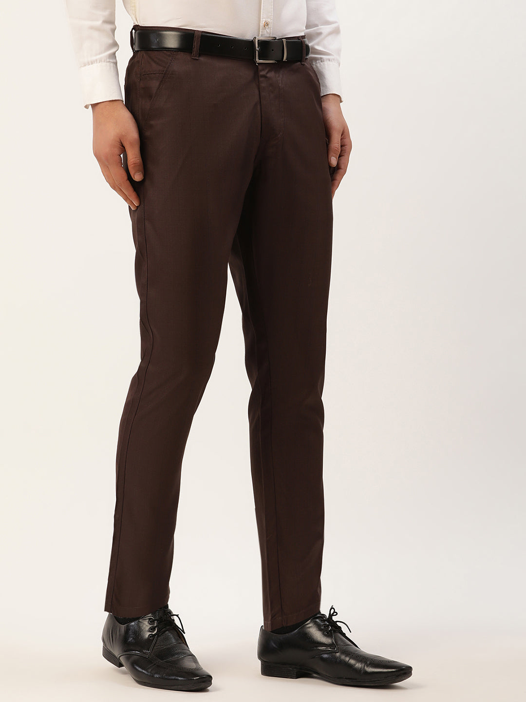 Jainish Men's Coffee Checked Formal Trousers