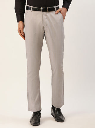 Indian Needle Men's Grey Checked Formal Trousers