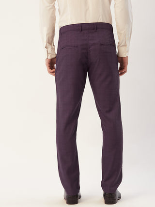 Indian Needle Men's Maroon Checked Formal Trousers