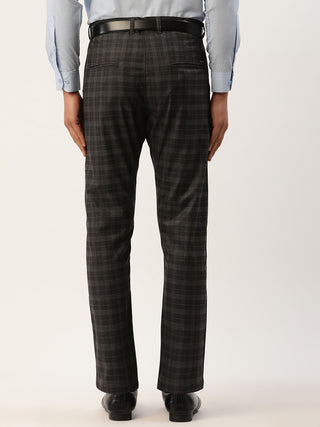 Indian Needle Men's Black Tartan Checked Formal Trousers